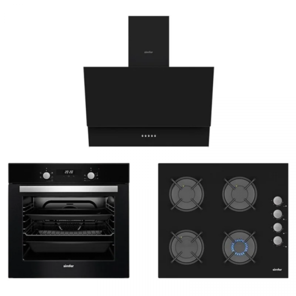 Simfer 6 Fonksiyon 60 Lt Siyah Elektro Turbo Ankastre Set ( 7350 Fırın + 3500 Ocak + 8708 Davlumbaz)